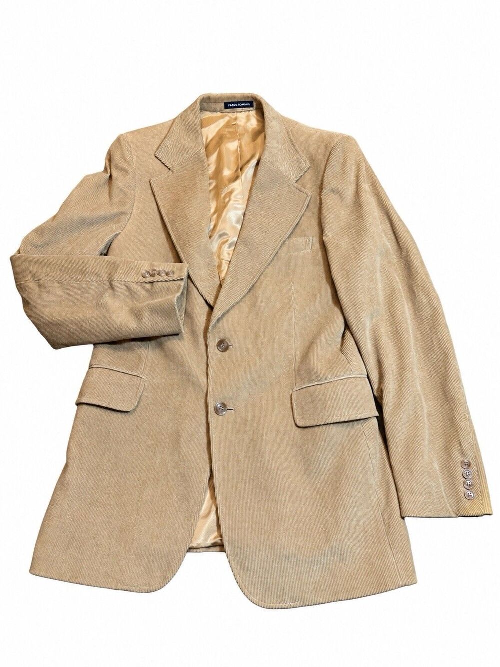 Men’s Tan Corduroy Blazer Size 40 Two Button Sport Coat Jacket Academia Romania